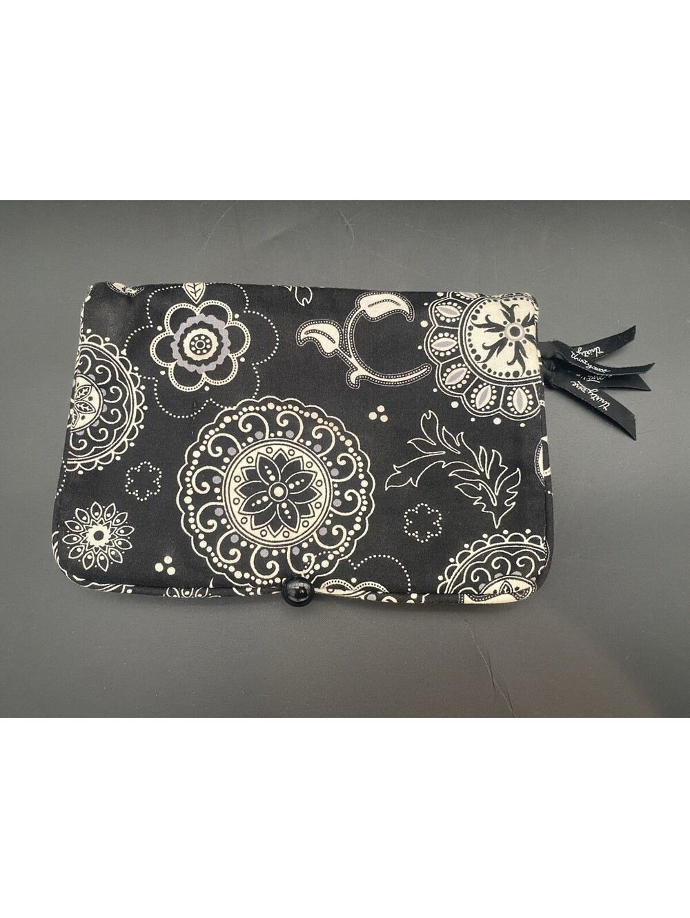 Thirty-One Black & White Floral Medallion Pattern Fold-Out Toiletry Pouch